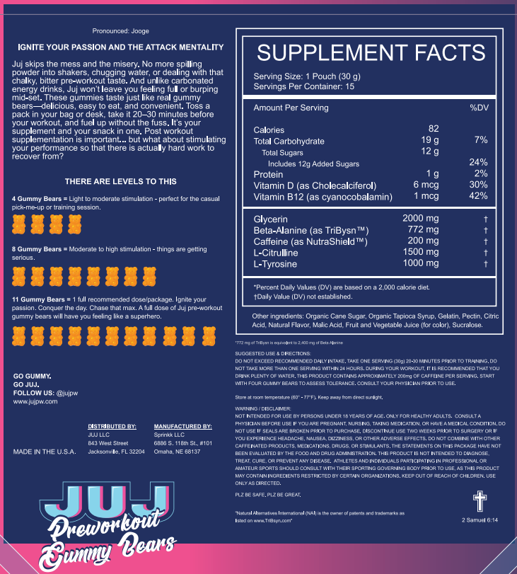 (Preorder) Juj Pre-Workout Gummy Bears (15 Servings)